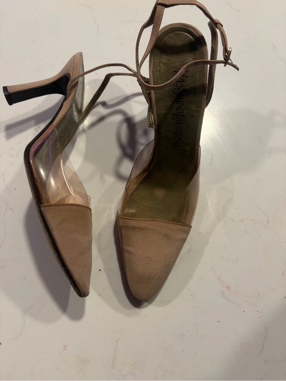 Yves Saint Laurent Clear and satin Heels vintage  7.5